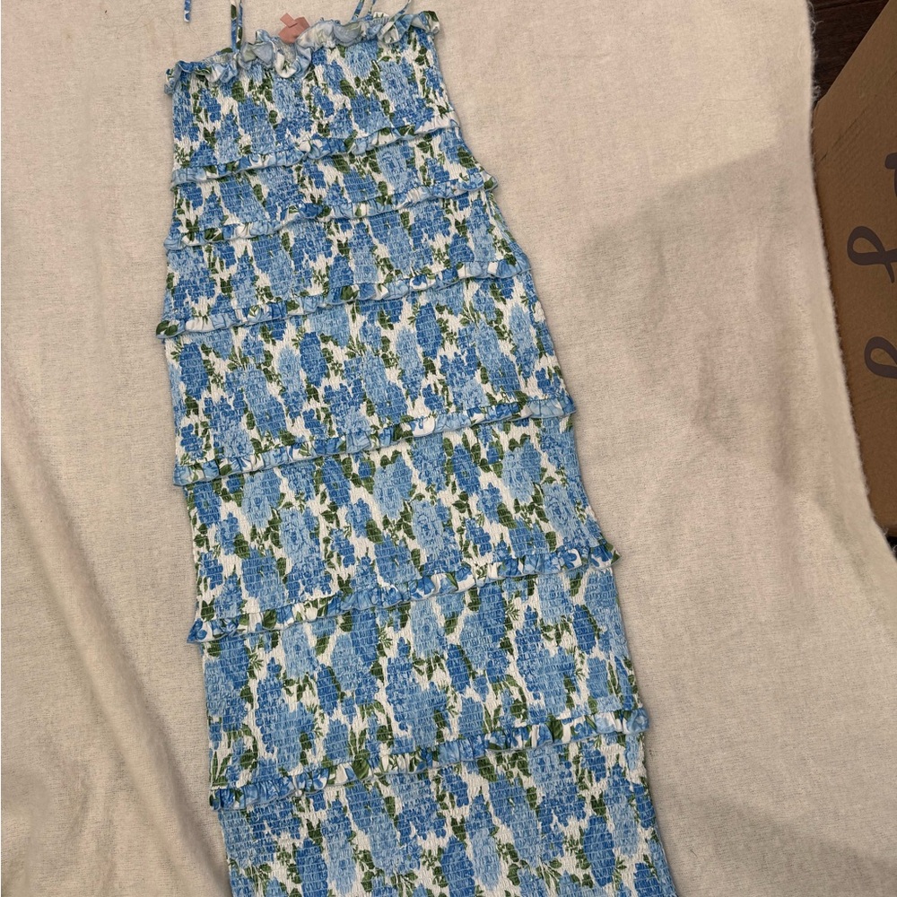 Show Me Your MuMu Blue & Green Floral Tiered Maxi Dress